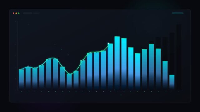 Digital bar chart animation showing financial data growth on dashboard.