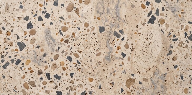 Beige Terrazzo Texture Background with Natural Stone Chips and Mineral Fragments