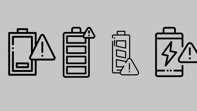 vector battery icon show multiple alert sign. Perfect for battery warning, over charging and low battery.