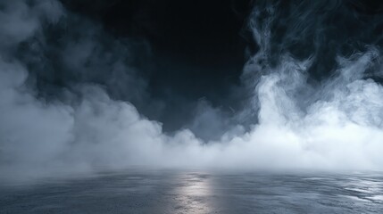 Fototapeta premium Billowing white mist obscures a dark, textured surface.