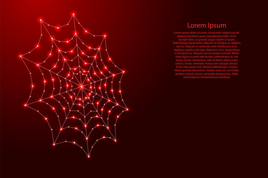 cobweb from futuristic polygonal red lines and glowing stars for banner, poster, greeting card
