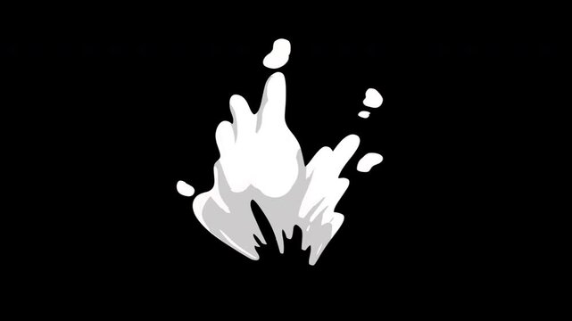 Animation  2d  cartoon smoke  explosion,  with four color and frame to frame of  hand drawn suitable effect of dust,bang,surprise and  vfx , alpha channel only 4k
