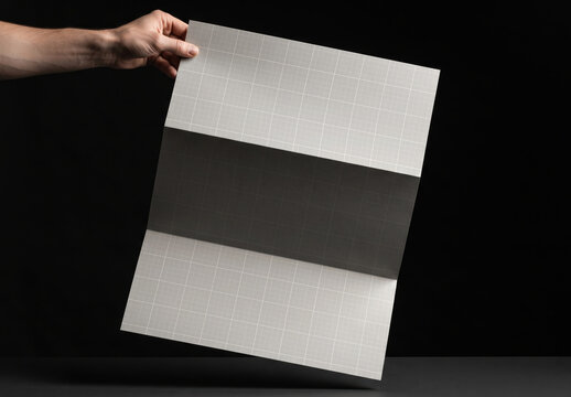 Open Trifold Flyer Brochure Poster Being Hold Mockup