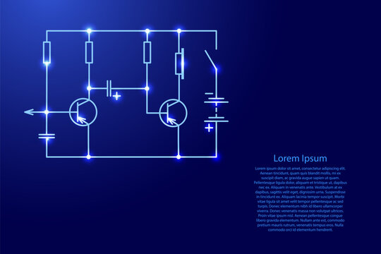 basic electrical diagram with radio components from blue lines and glowing stars