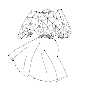 women dress with sleeves from abstract futuristic polygonal black lines and dots
