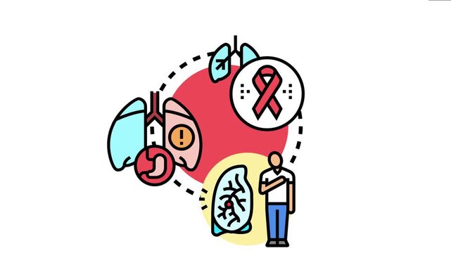 Lung function impairments concept showing various symptoms and human organs like lungs and stomach, often linked with chronic diseases and health issues