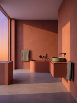 Spacious Terracotta Spa Bathroom with Freestanding Tub