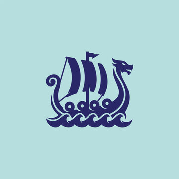 Viking Ship Wave &ndash; Simple Minimalist Logo Illustration Creative Design Template 