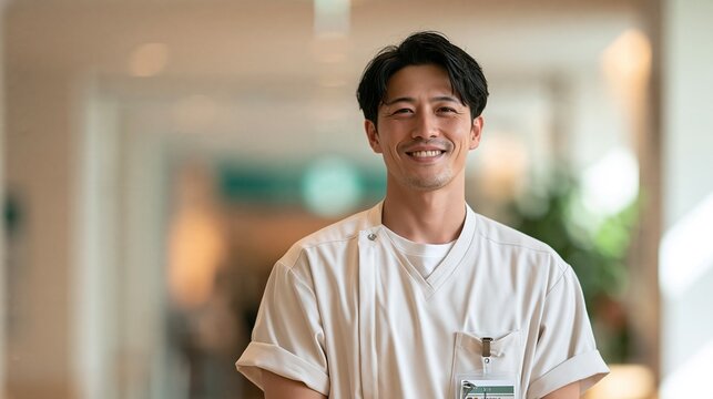 病院で笑顔を見せるプロフェッショナルな看護師のポートレート