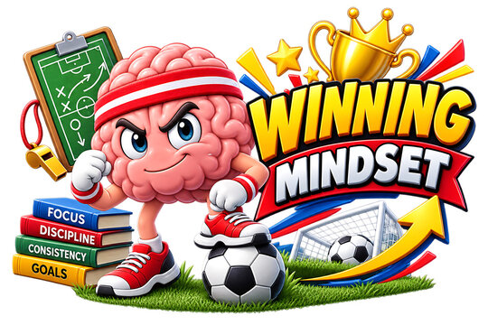 Winning Mindset Soccer Mascot, soccer mascot, football mascot, winning mindset, soccer champion, football champion, victory, winner, champion, sports mascot, soccer player, football player, soccer fan
