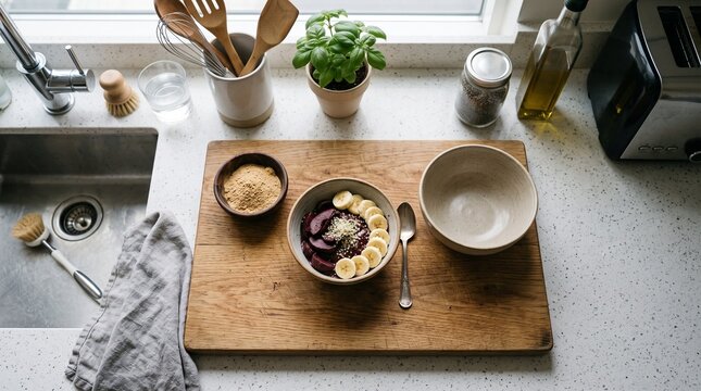 Brazilian Amazon guarana bowl with banana and maca powder for healthy breakfast Brazilian Amazon guarana production chain