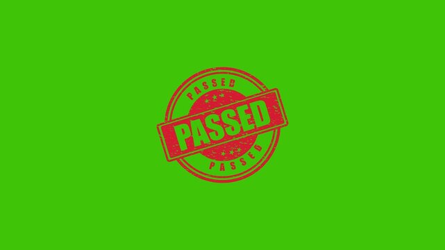 Red Passed Rubber Stamp Impression Isolated on Green Screen Background for Quality Control Video Overlay