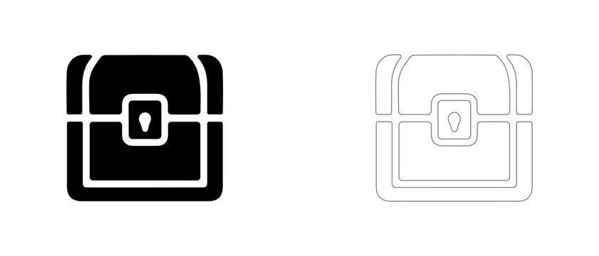 Treasure chest loot box vector icon filled and outline, game reward and inventory chest symbol.