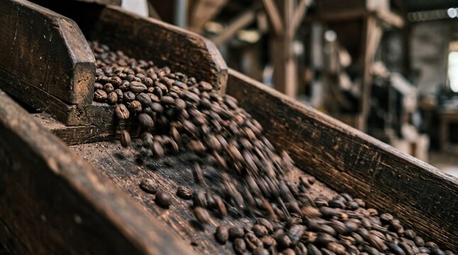 Brazilian Amazon guarana beans processed in traditional wooden machinery for fair trade sustainability Brazilian Amazon guarana production chain