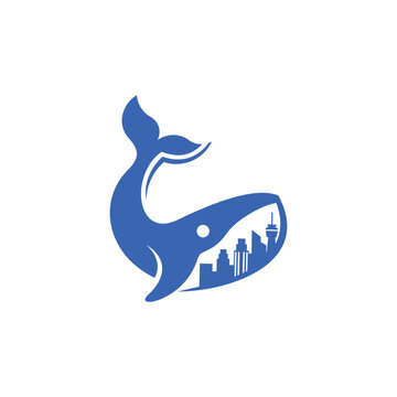 Whale City Simple &ndash; Minimalist Ocean & Urban Logo Illustration Creative Design Template 