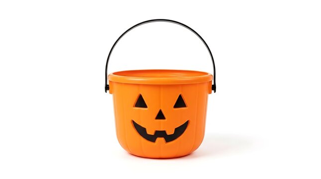 Orange Jack-o-lantern Halloween Trick or Treat Candy Bucket.