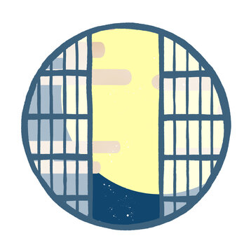 月　雲　シルエット　星空　丸障子
