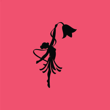 Woman Dance Flower &ndash; Simple Minimalist Silhouette Logo Illustration Creative Design Template 