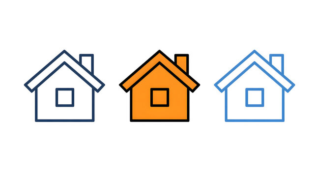 Web home icon set featuring house symbols in thin line, stroke, filled, and outline styles for website and application interfaces. Stock Vector