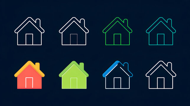 Web home icon set featuring house symbols in thin line, stroke, filled, and outline styles for website and application interfaces. Stock Vector