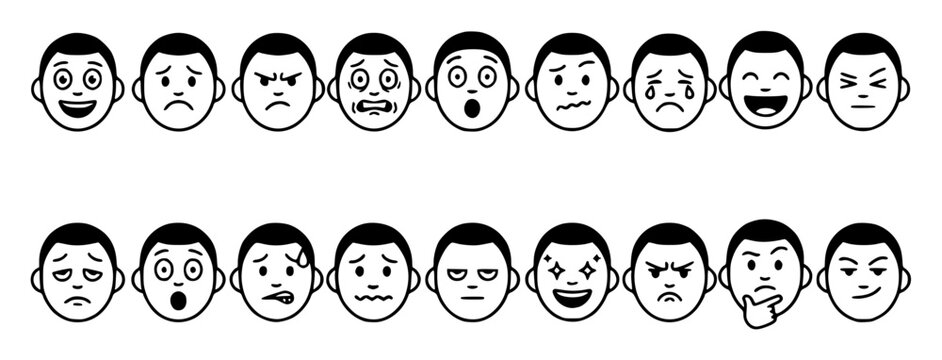Flat vector illustration of a series of 18 identical carto set with simple line art design featuring simple design, minimalist, black and white with illustrations and graphics