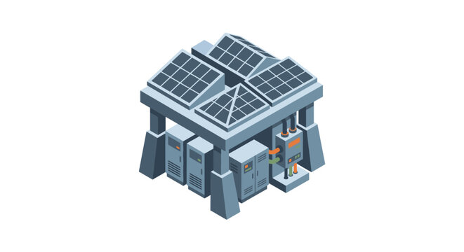 Professional Isometric of a Data Center Powered by Solar Panels on Roof for Green Energy Solutions