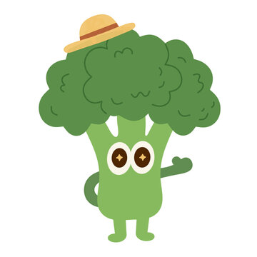 PNG funny cartoon Fresh broccoli with Luffy Hat Isolated on Transparant Background