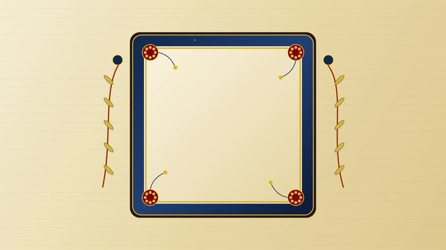 Traditional Carrom Board Game Setup With Pieces Arranged On Surface