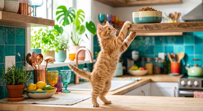 Kitten reaching for food