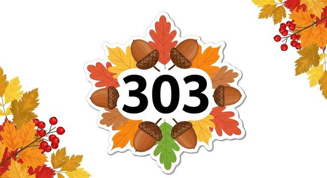 Autumn Fall Decorative Banner with Acorns, Oak Leaves, and Berries - Number 303