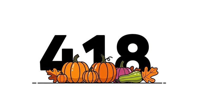 Autumn Harvest Number 418 with Pumpkins, Squash, and Fall Leaves - Vector Illustration
