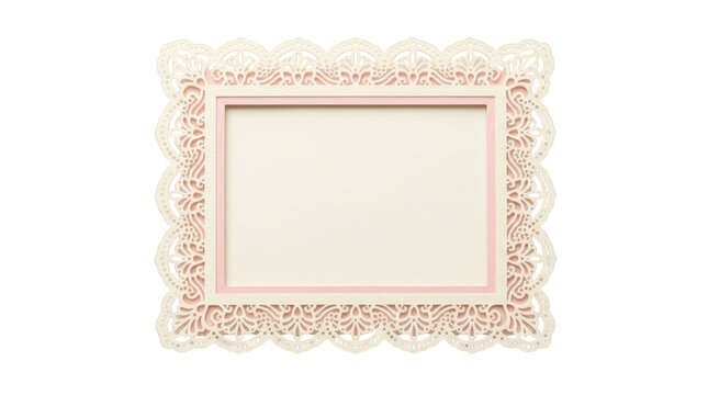 Decorative lace paper frame with a pink border isolated on transparent background