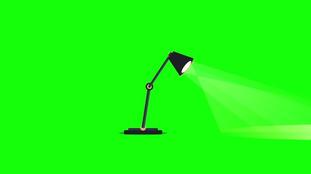 Modern adjustable desk lamp turns on illuminating a bright beam of light