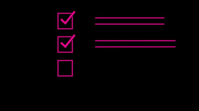 Pink Checklist Motion Graphic Animation on Black Background for Task Management, To-Do List, Completed Goals, Business Survey, Survey Verification UI, Infographic Overlay, and Motion Asset.