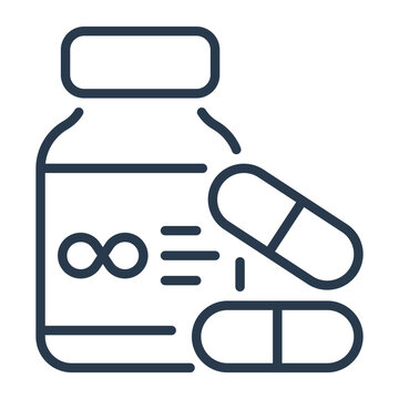 Line Art Medicine Bottle Icon with Capsules for Healthcare Brand