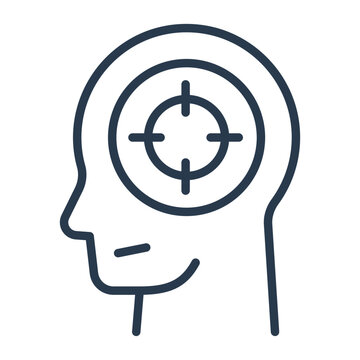 Line Art Human Head Icon with Target for Focus Strategy