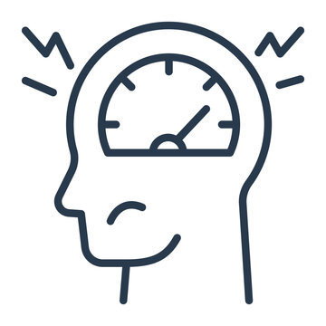 Line Art Human Head Gauge Icon for Mental Health Stress Management