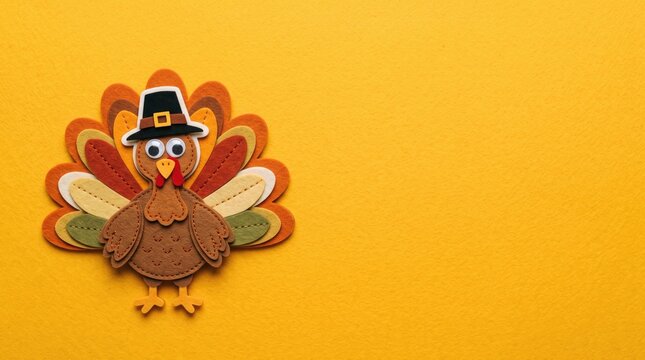 Festive thanksgiving turkey craft on a bright yellow background for holiday celebrations and autumn decor
