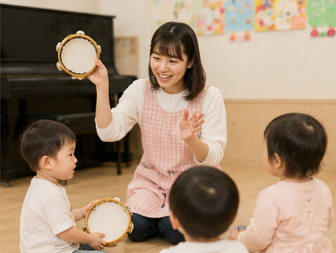 リトミック,音楽教育,幼児教育,子ども,幼児,乳幼児,赤ちゃん,親子,音楽,音楽教室,習い事,幼児教室,教育,保育,保育園,幼稚園,先生,講師,保育士,母親,父親,ママ,パパ,親子教室,歌,歌う,ダンス,踊る,リズム,リズム遊び,楽器,ピアノ,タンバリン,鈴,手拍子,体を動かす,表現力,感性,発達,成長,コミュニケーション,集団活動,日本人児童,日本人親子,教室,笑顔,楽しい,写真素材,子育て,知