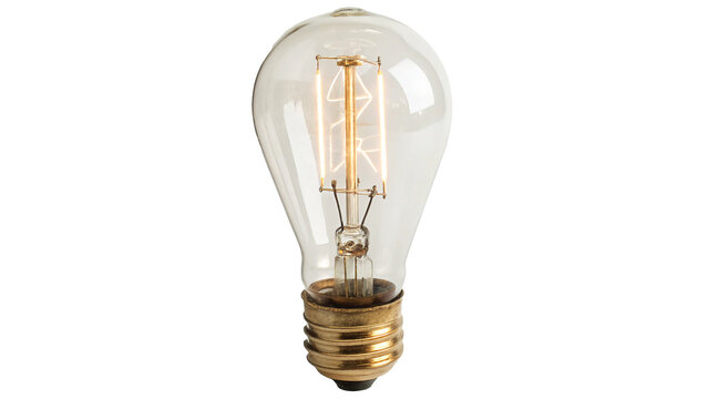 Vintage glowing edison light bulb transparent glass design isolated on transparent background