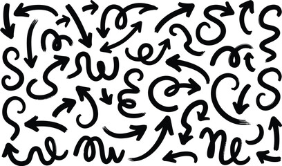 Fototapeta premium Sketched arrow design elements with curved directional signs