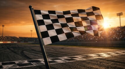 Obraz premium The chequered flag at the finish line serves as a winning symbol for a race car competition.