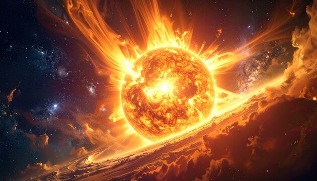 Vibrant Solar Flare in Space Environment.