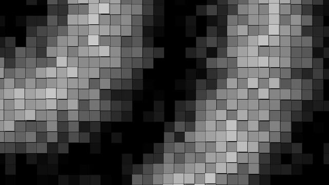 Abstract grey and black pixelated grid pattern loop on dark background