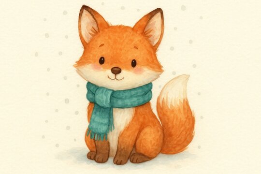 Cute fox with teal scarf