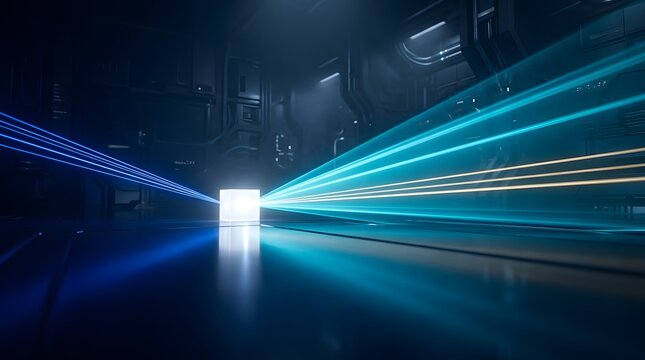 Abstract glowing colorful neon light lines or laser beams professionally arranged
