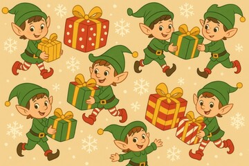 Fototapeta premium Playful elves with gifts