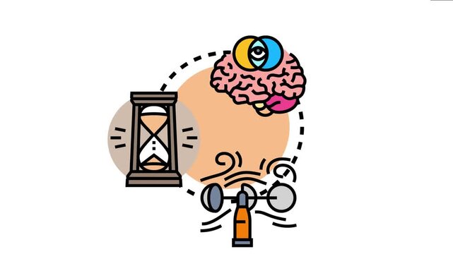 Brain, hourglass, and anemometer working together symbolizing the measure phase in a continuous improvement process, collecting information, metrics, and quantitative data for thorough assessment
