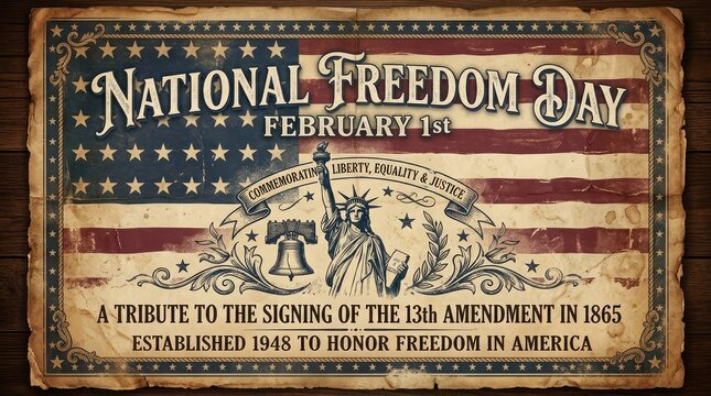 National freedom day february 1st vintage poster