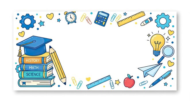 Education icons frame with books and tools